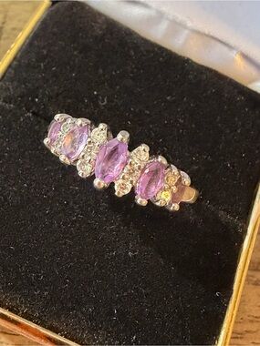 Sterling Silver Ring with Amethyst Marquise Gemstones